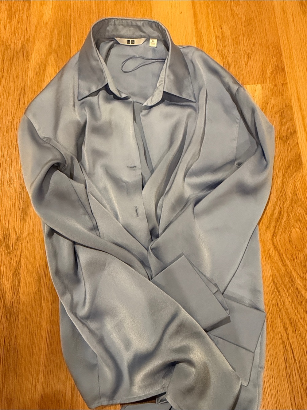 Uniqlo Satin-Look Light Blue Button-Up Blouse